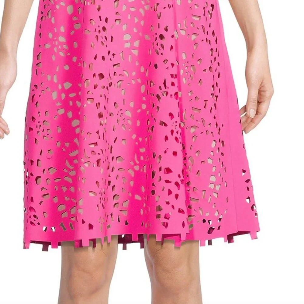 Focus By Shani Women's Pink/Beige Laser Cutout A-line Dress Size: 6 - Picture 3 of 7